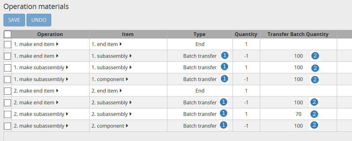 Operation Materials table