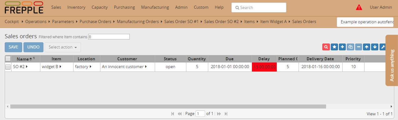 Sales order widget B