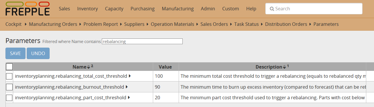 Rebalancing parameters.