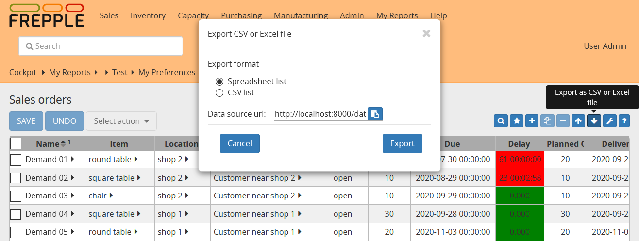 Exporting data