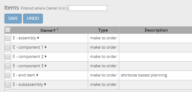 Configuration for item E