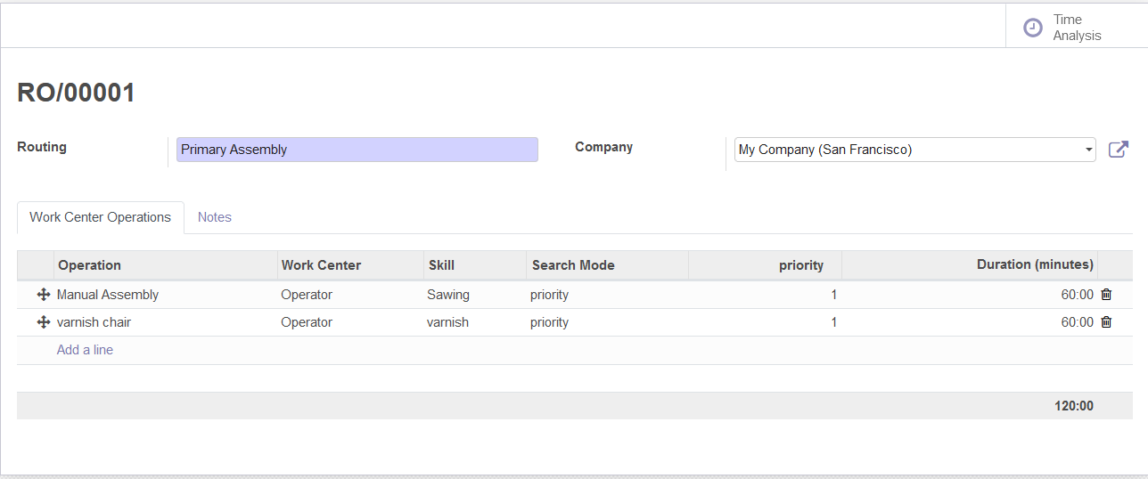 routing work center in odoo