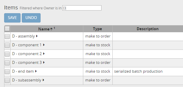 Configuration for item D