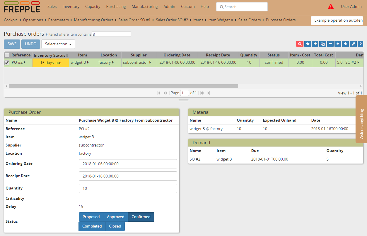 Purchase order widget B