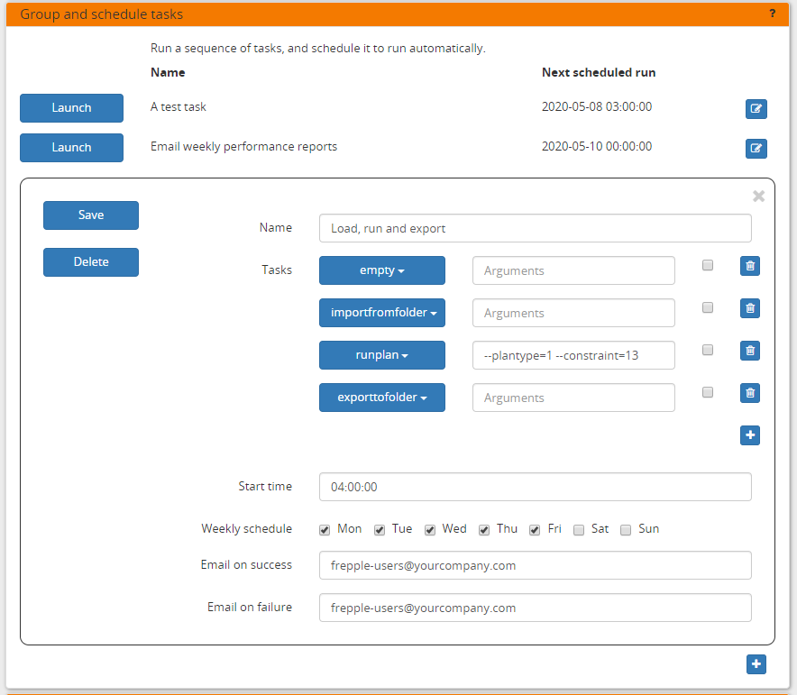 Execution screen - Group and schedule tasks