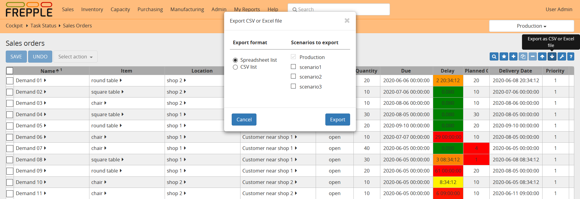 Exporting data