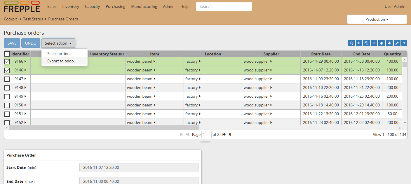 Exporting individual transactions to odoo