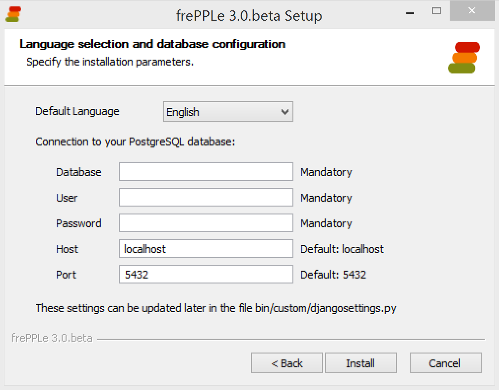 Language and database configuration