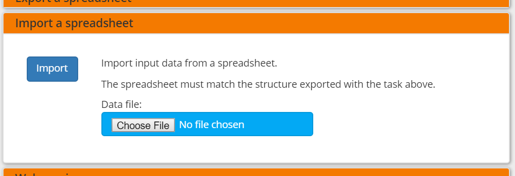 Execution screen - Spreadsheet import
