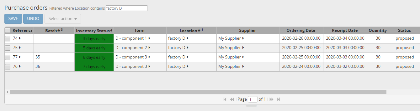 Purchase orders for item D