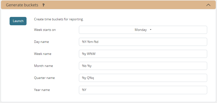 Execution screen - generate time buckets