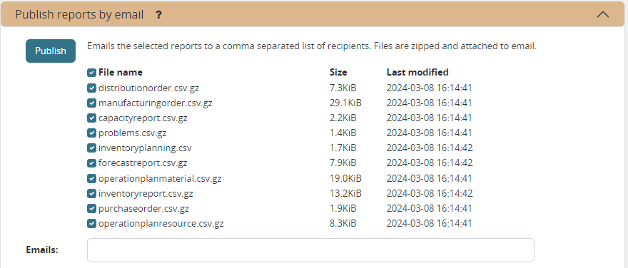 Execution screen - Publish reports by email