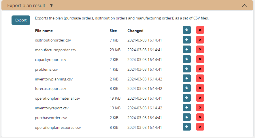 Execution screen - Export plan result