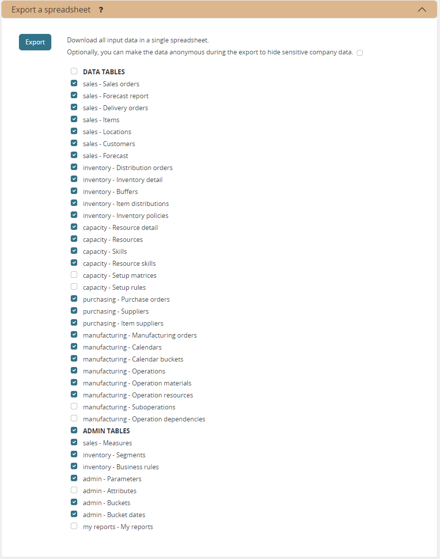 Execution screen - Spreadsheet export