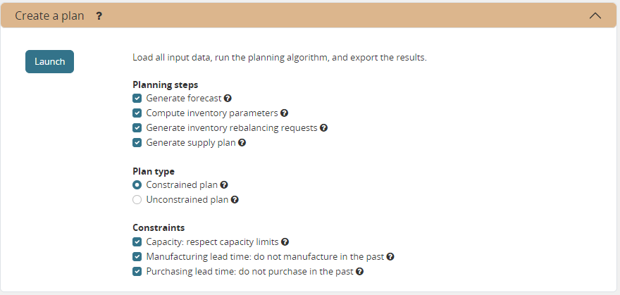 Execution screen - Plan generation