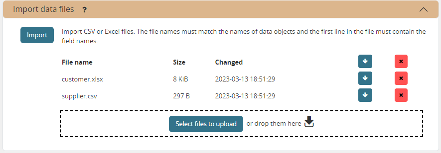 Execution screen - Import data files